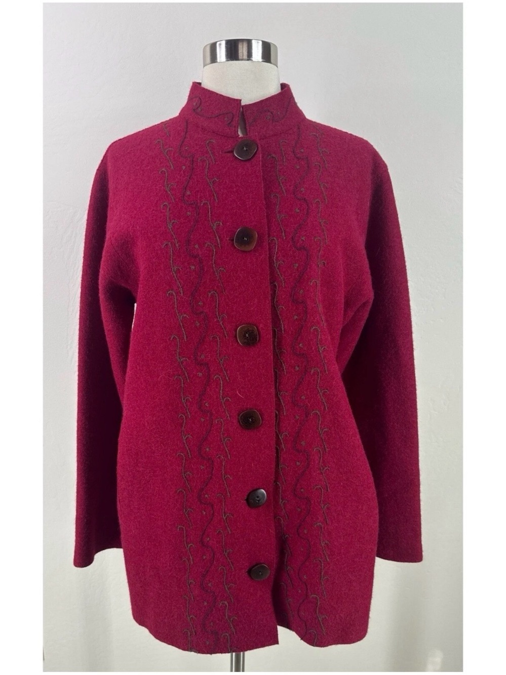 Vintage Alpaca Wool Women's Button-Up Embroidered Jacket